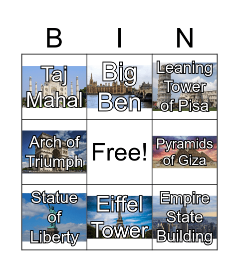Landmarks Bingo Card