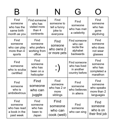 Human Bingo!! Bingo Card