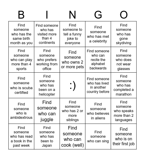 Human Bingo!! Bingo Card