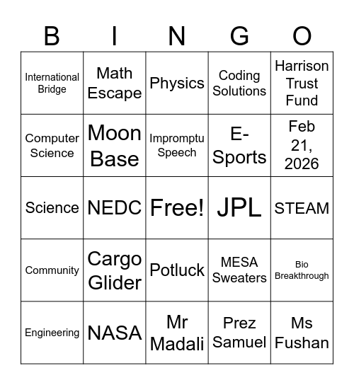 MESA Bingo! Bingo Card