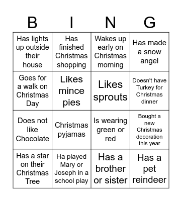 Find Someone Who... Christmas Addition Bingo Card