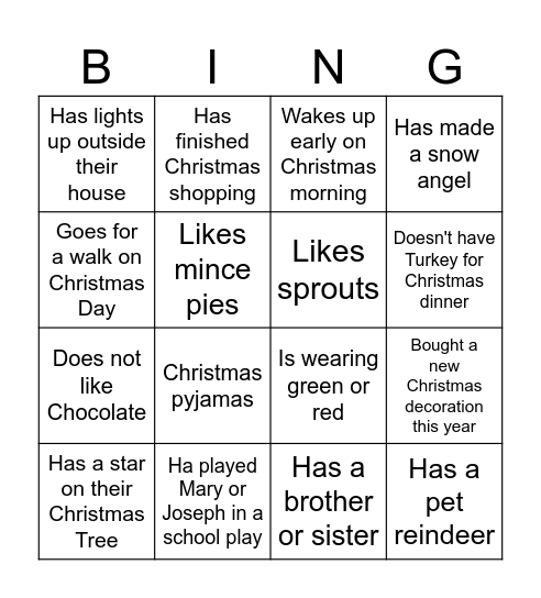 Find Someone Who... Christmas Addition Bingo Card
