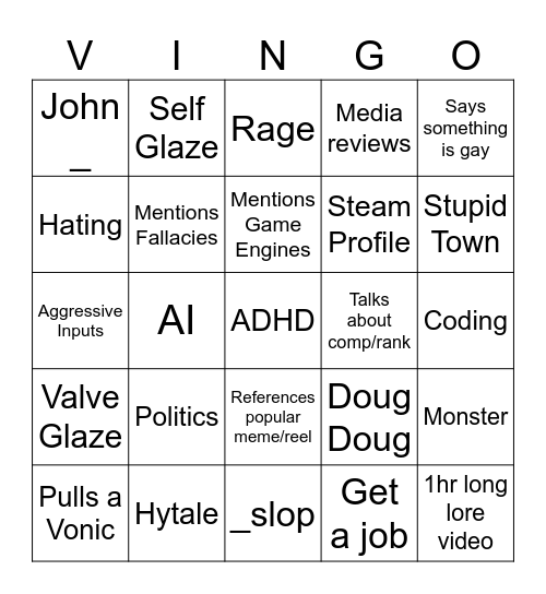 voinic Bingo Card