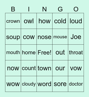 Phonics (OU and OW) Bingo Card