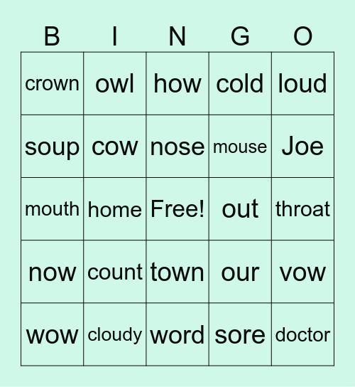 Phonics (OU and OW) Bingo Card