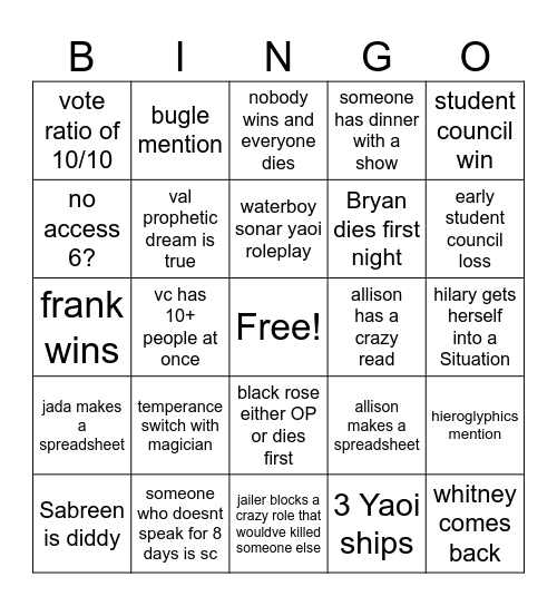 GOE 4 Bingo Card
