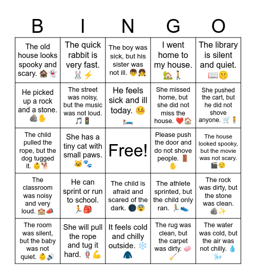 Synonyms (from Card Game) Bingo Card