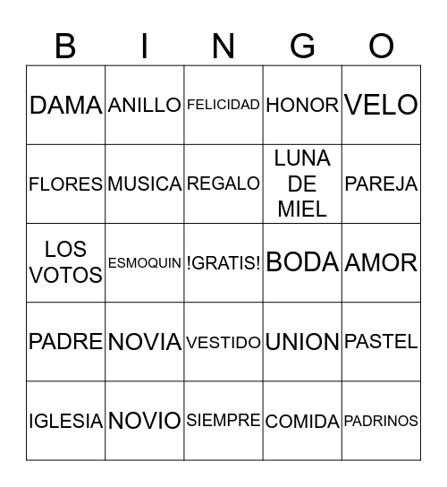 Bingo de Novios Bingo Card