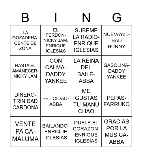 BINGO ESPAÑOL Bingo Card