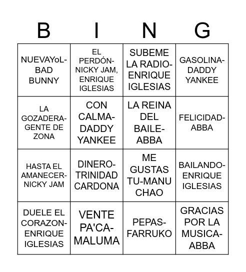 BINGO ESPAÑOL Bingo Card