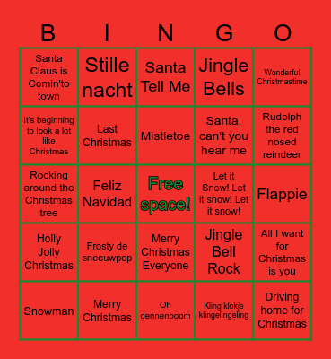 Kerstmuziek bingo Card