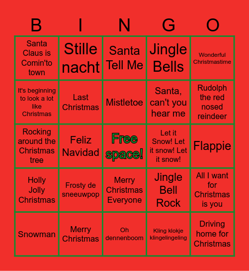 Kerstmuziek bingo Card