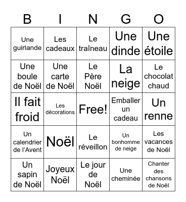 French Christmas Bingo Card