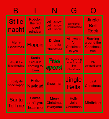 Kerstliedjes bingo Card