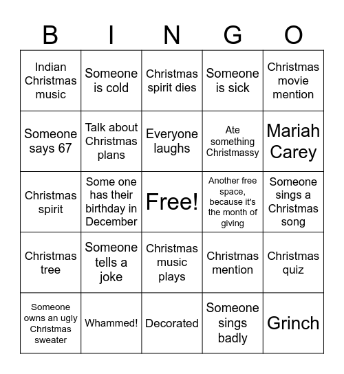Christmas Bingo Card