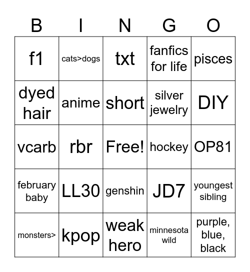 grays bingo Card
