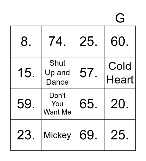 Musical Bingo Card