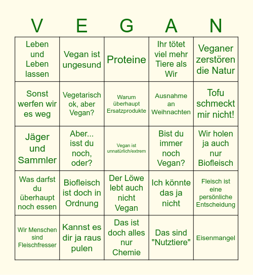 Vegane Weihnachten Bingo Card
