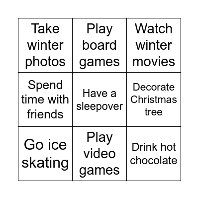 BINGO: My winter plan Bingo Card