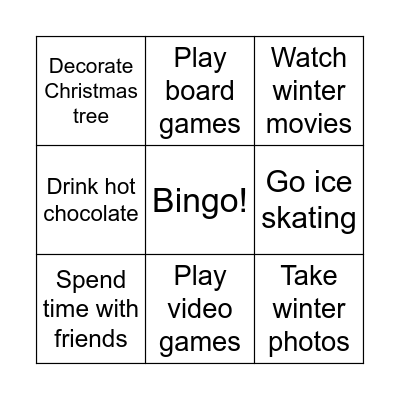 BINGO: My winter plan Bingo Card
