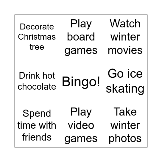 BINGO: My winter plan Bingo Card