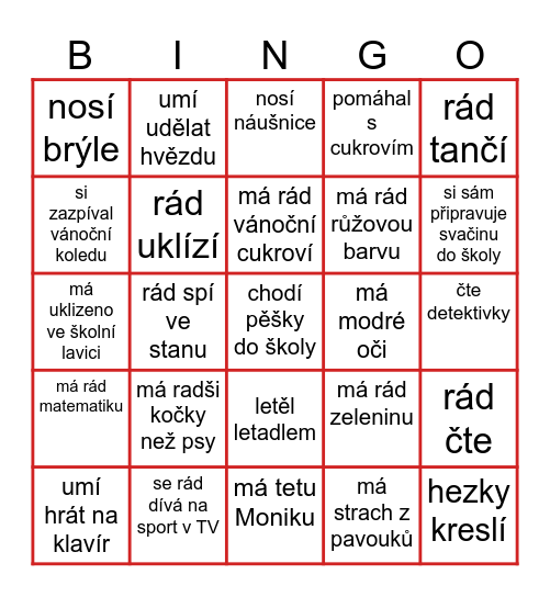 Najdi někoho,kdo... Bingo Card
