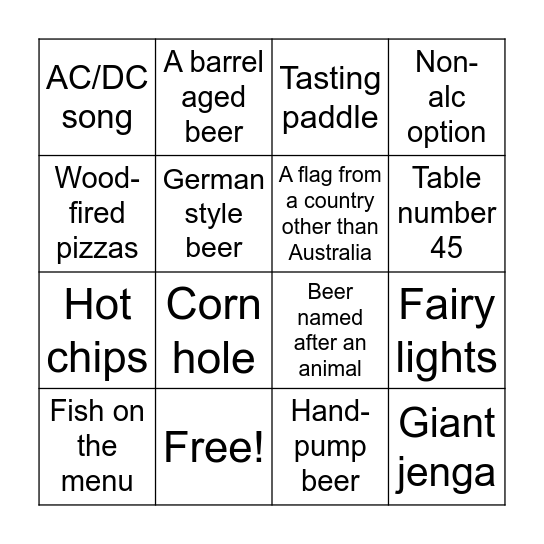Beer Belts Bingo Card