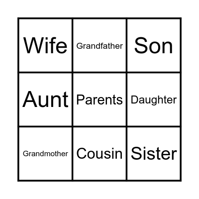Family Bingo Card