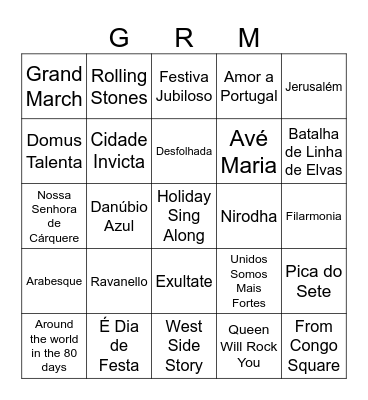 Bingo das músicas Bingo Card