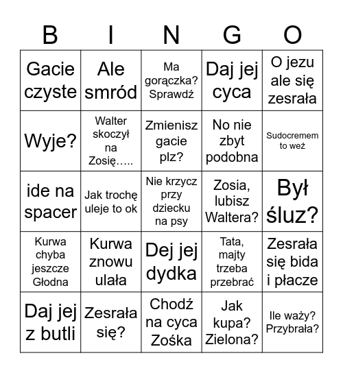 Bingo Zosiowe Bingo Card