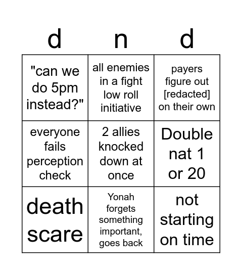 DnD Bingo Card
