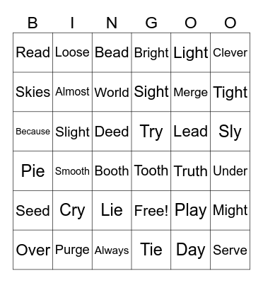 Second grade bingo Card