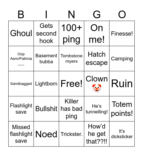 DBD BINGO!! Bingo Card