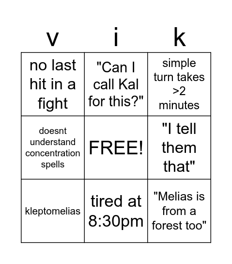 dnd bingo vik Bingo Card