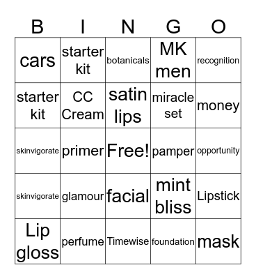 Mary Kay Bingo Card