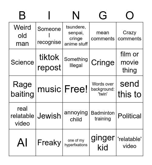 Instagram reel bingo Card