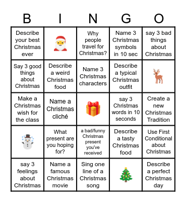 Christmas Speaking Bingo Card