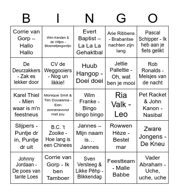 Blauwe Bingo - Muziekronde Bingo Card