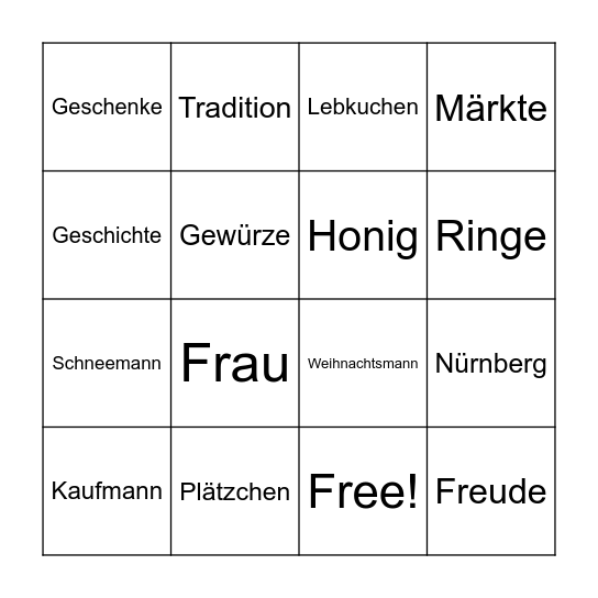 Lebkuchen-Bingo Card
