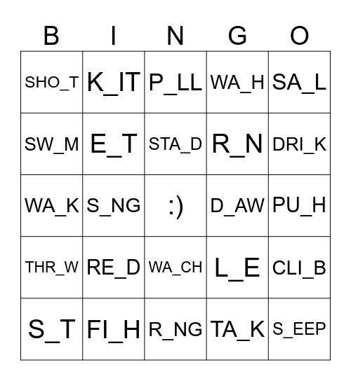 tfar verbs Bingo Card