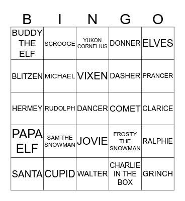 CHRISTMAS MOVIE CHARACTERS Bingo Card