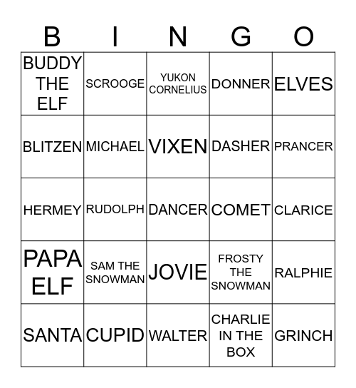 CHRISTMAS MOVIE CHARACTERS Bingo Card