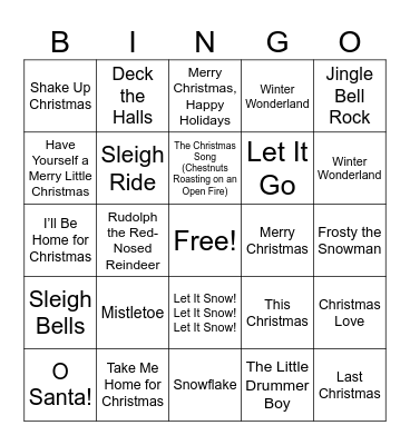 Holiday Music Bingo Card