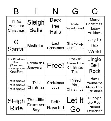 Holiday Music Bingo Card