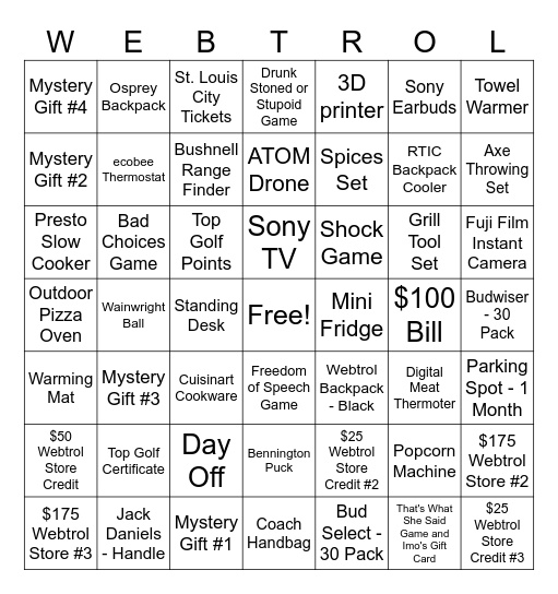 Webtrol Bingo Card