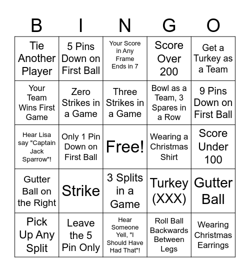 SPARETTES BOWLING BINGO!!! Bingo Card