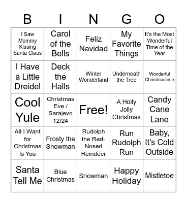 HRD Holiday Song Bingo Card