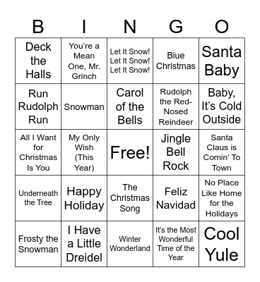 HRD Holiday Song Bingo Card