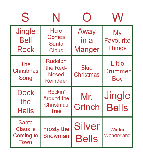 Holiday Songs! Bingo Card