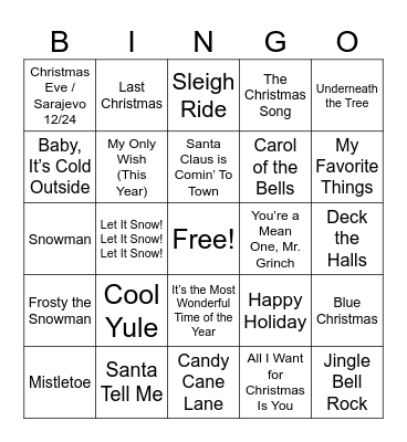 HRD Holiday Song Bingo Card